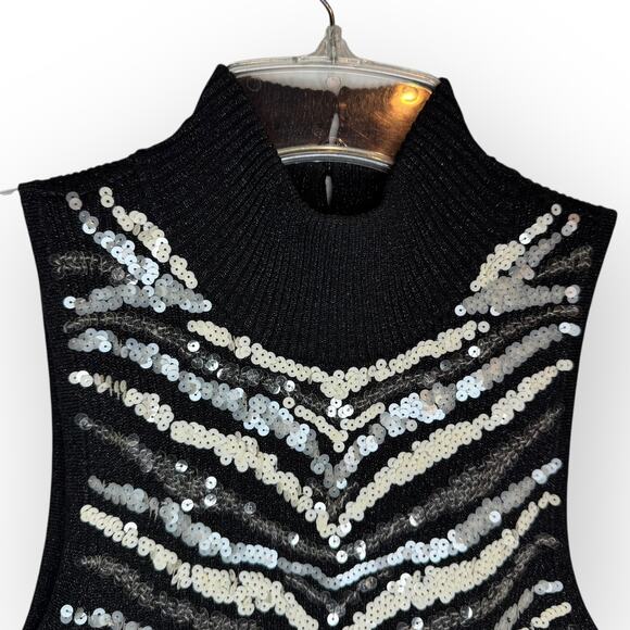 VTG 1990's Cache Women Stretch Knit Sleeveless Silver Sequin Top Size Medium - Picture 5 of 12